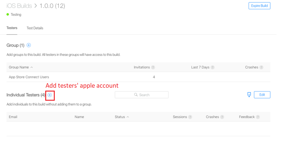 Adding tester's apple account
