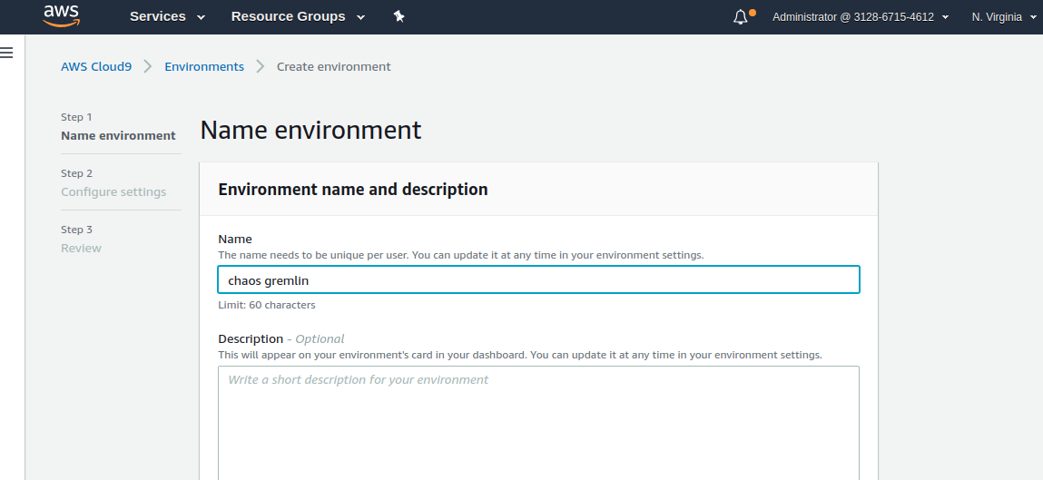 Creating environment in AWS