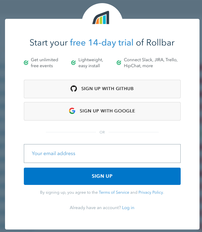 Rollbar 14 day free trial
