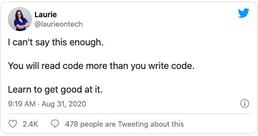 Tweet on reading code