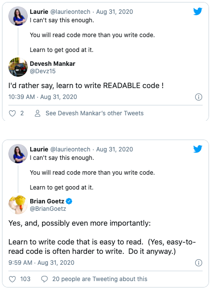 Tweets on reading code