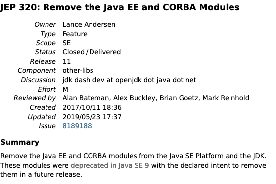 Considerations on Updating Enterprise Java Projects From Java 8 to 11