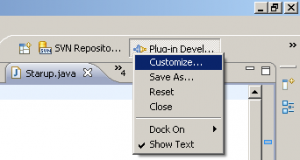 customize a perspective using the context menu on the correpsonding icon