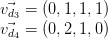    \vec{v_{d_3}} = (0, 1, 1, 1) \\   \vec{v_{d_4}} = (0, 2, 1, 0)   