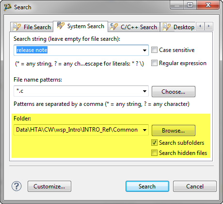 system search dialog
