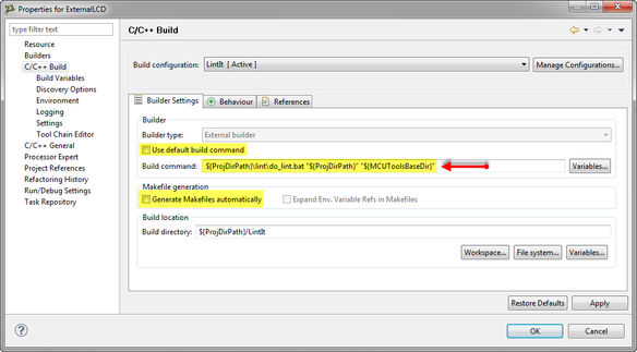 builder settings for pc-lint batch file