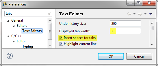 changed preferences for tabs
