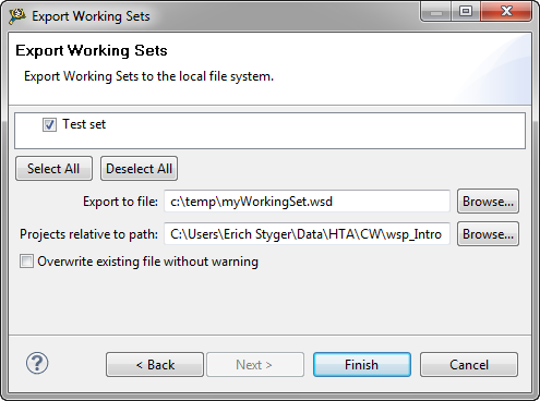 export working set dialog