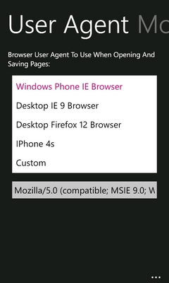 windows phone offline browser browser user agent string settings