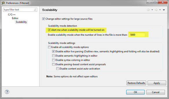 eclipse scalability settings