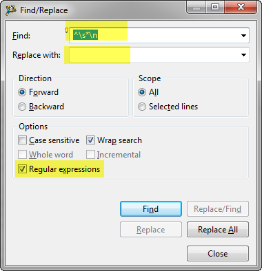 regular expression to remove empty lines