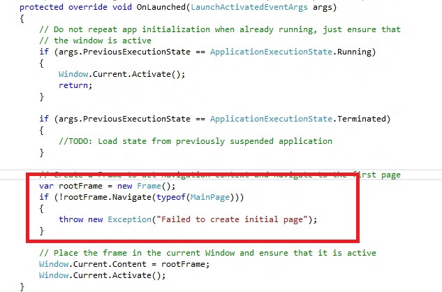 how to change the start page of the windows 8 app in visual studio 2012 ?