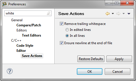 save action to remove trailing white spaces