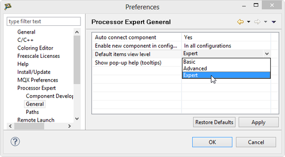 processor expert general settings