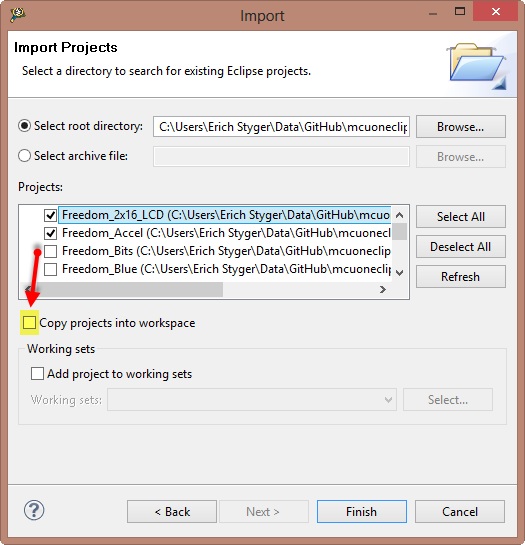 importing projects into workspace