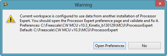 processor expert workspace warning