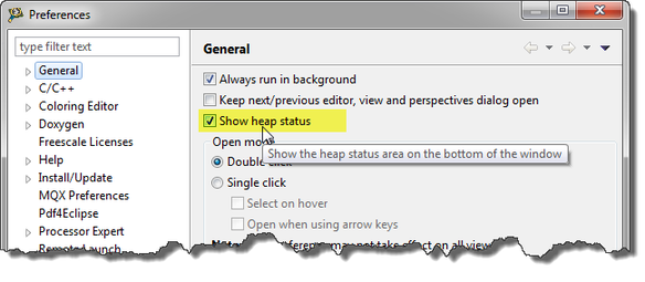 show heap status in eclipse