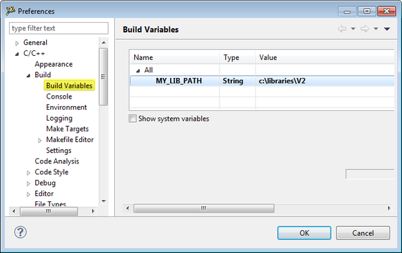 workspace build variables