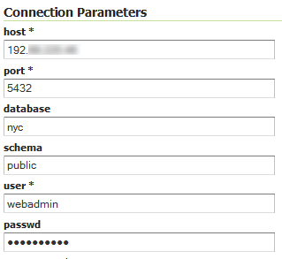 data source connection parameters