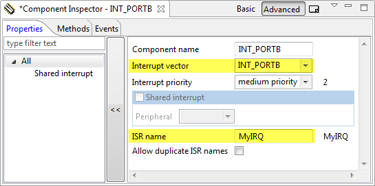 interruptvector component properties