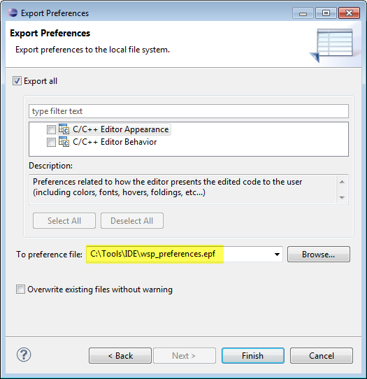 exporting preferences