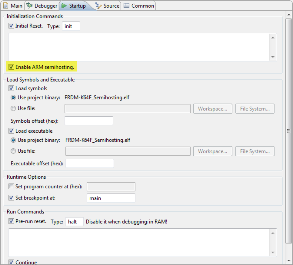 openocd semihosting settings