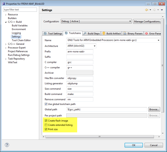 gnu arm eclipse extra post build steps