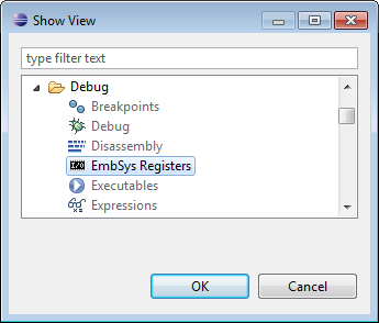 show view embsys registers
