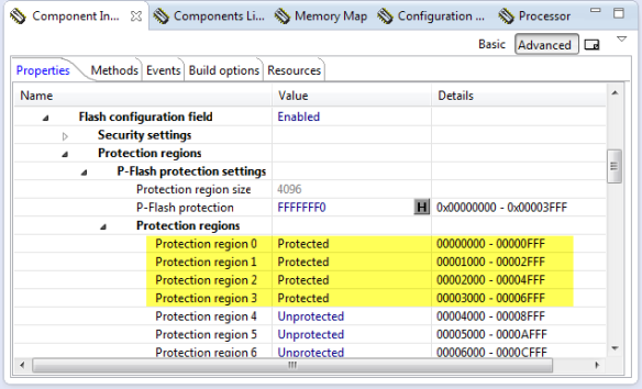 protected flash pages with processor expert
