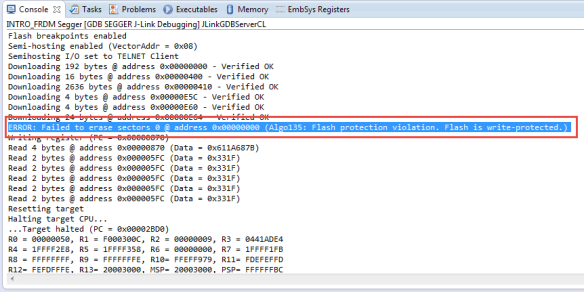 error algo135 flash protection violation about failed flash programming