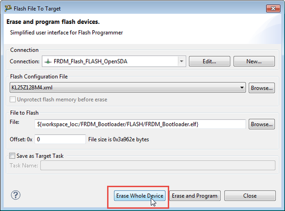 erasing device with flash file to target