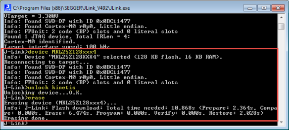 unlocking and erasing with j-link commander