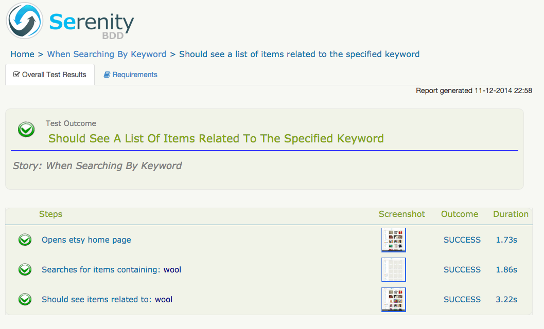 serenity test report