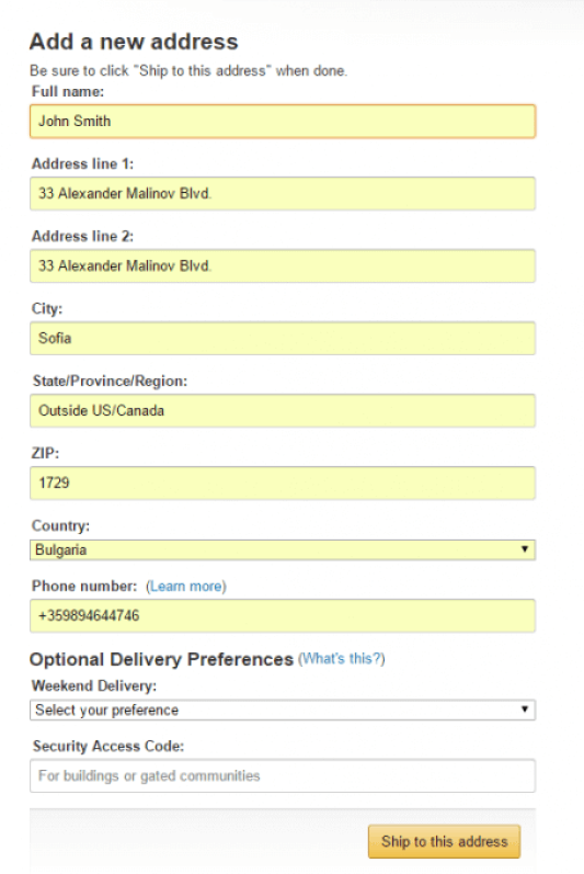 fill shipping info amazon