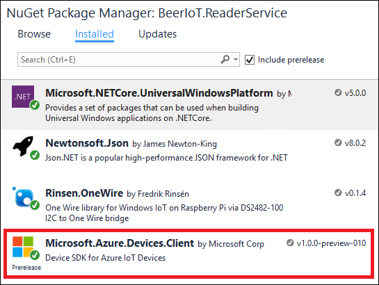 adding microsoft.azure.devices.client package from nuget
