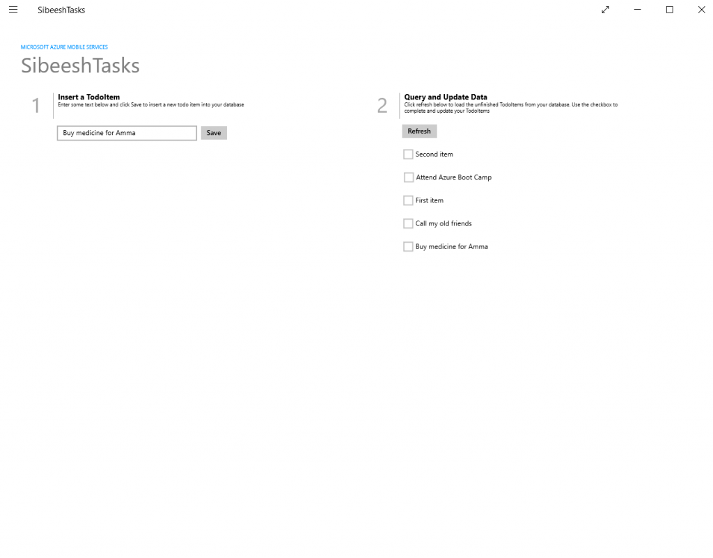 azure mobile app output inserting and reading
