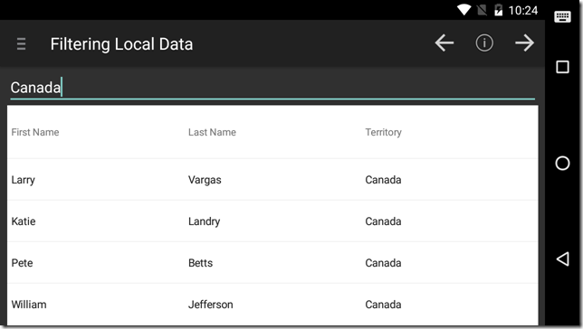 android data grid filtering