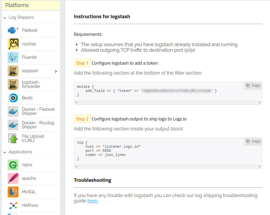 logstash shipping page