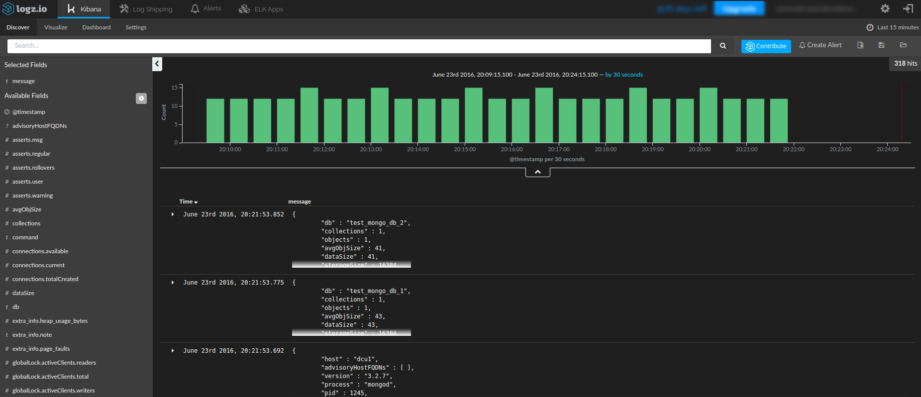 logzio log discover section