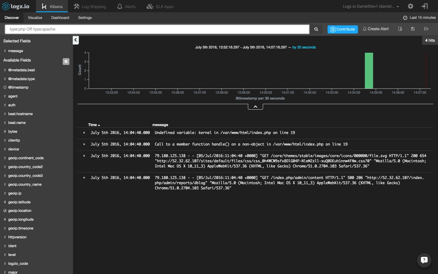 searching for php or apache drupal logs