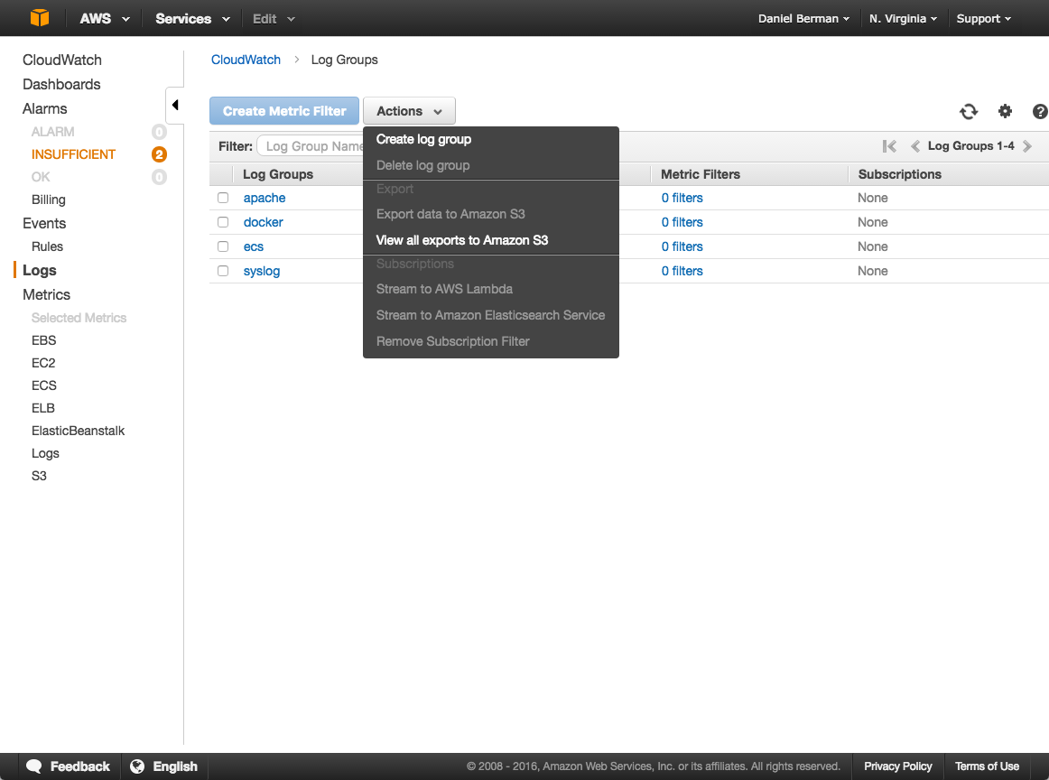 create new log group in aws cloudwatch