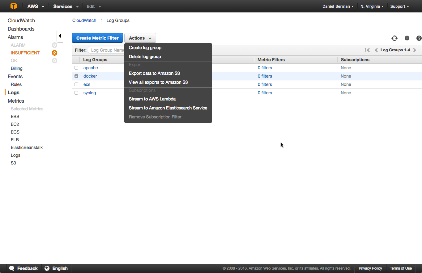 export cloudwatch data to aws s3