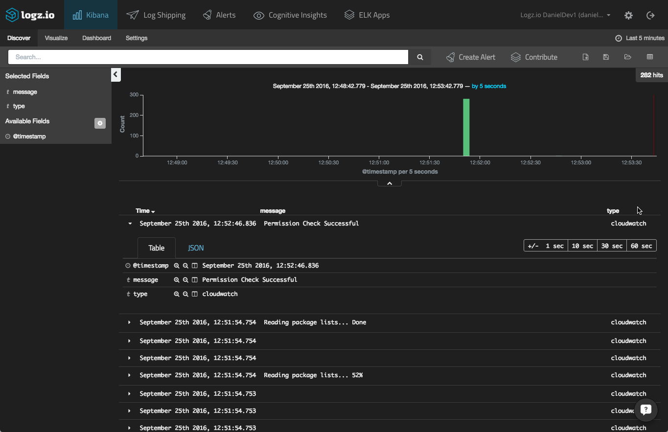 display container logs in kibana