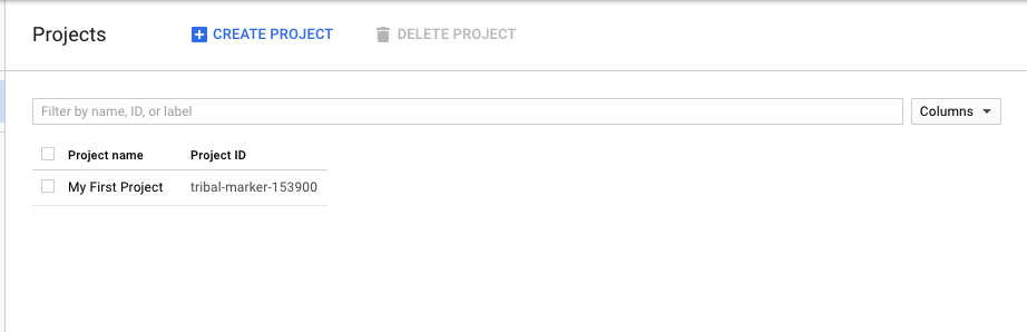 project page on google cloud