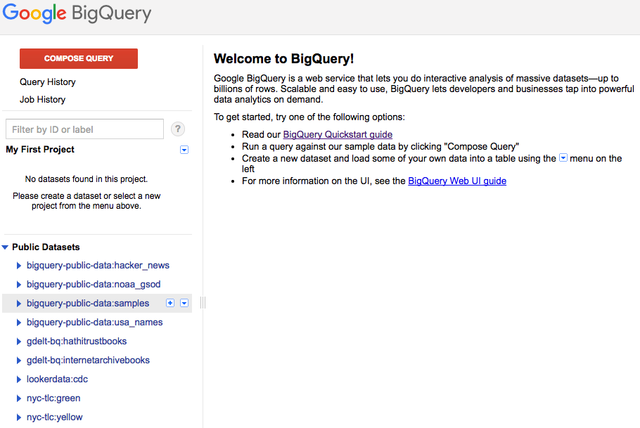 bigquery welcome page