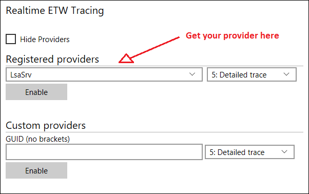 windows 10 iot: registered etw providers