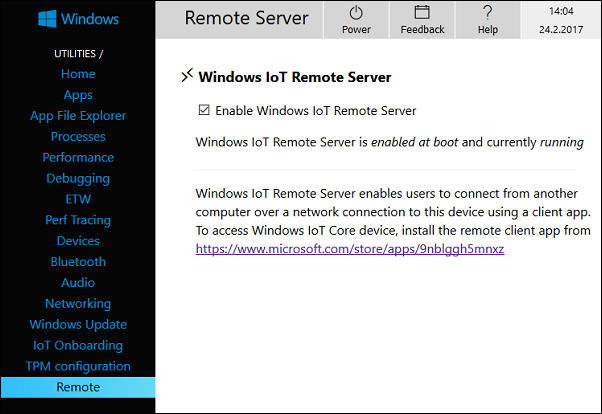 enabling windows iot remote server