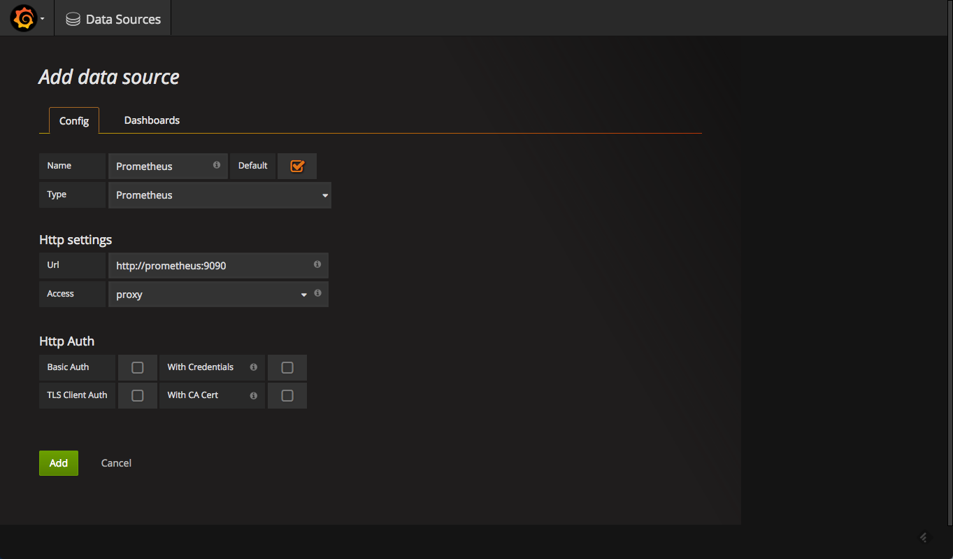 configuration to add prometheus in grafana