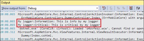 asp.net core: no log filtering activated