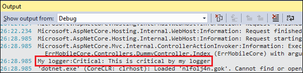 asp.net core: log filtering activated